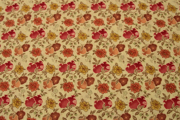 Persimmon, Soft Red & Lemon Vintage Floral Printed Cotton