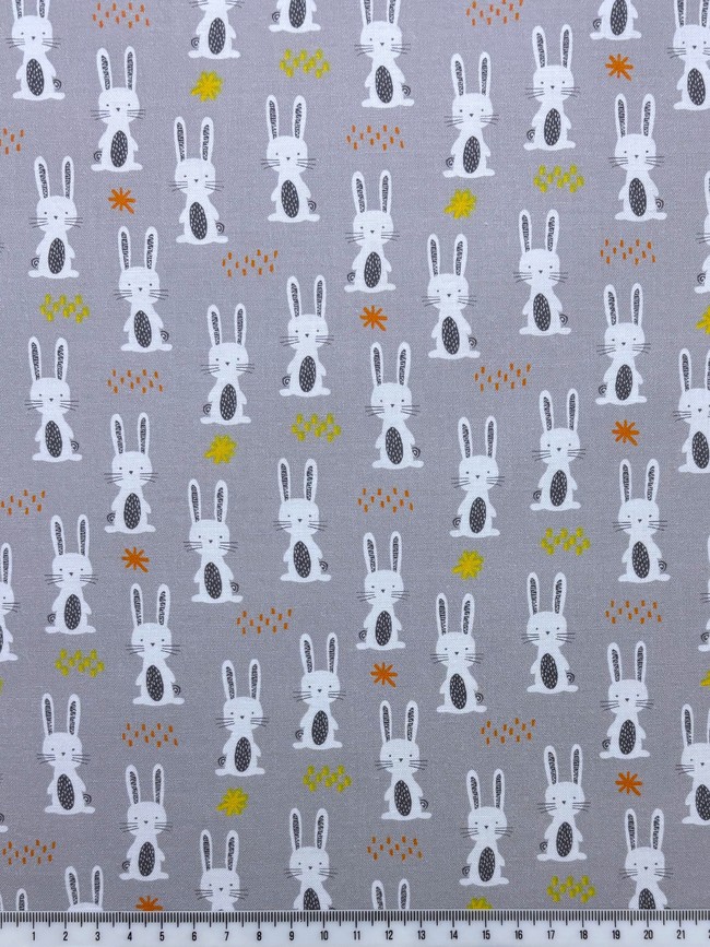 Bunnies on Silver Printed Cotton