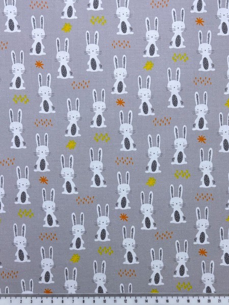 Bunnies on Silver Printed Cotton