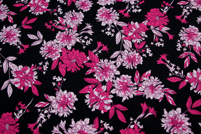 Pinks on Black Floral Printed Cotton