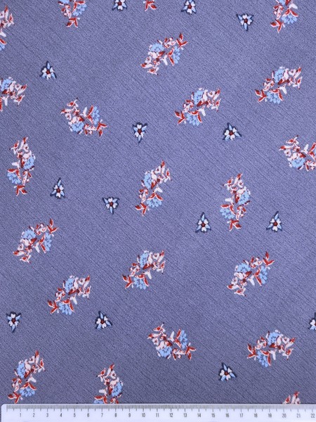 * SPECIAL * Mini Sprigs & Flowers on Denim Chambray Crinkle Rayon