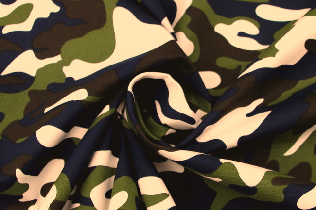 Blue, Green & Brown Camo Cotton Drill