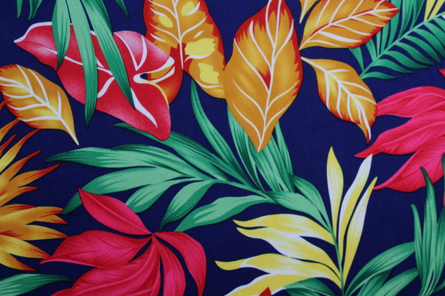 Tropical Foliage on Dark Navy Printed Rayon