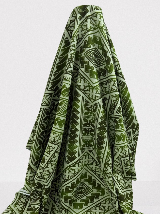 Greens on Pale Green Pacific Island Cotton Dobby