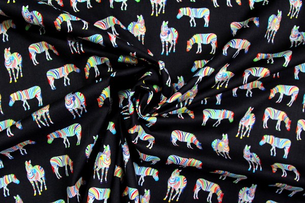 Rainbow Zebras Premium Printed Cotton