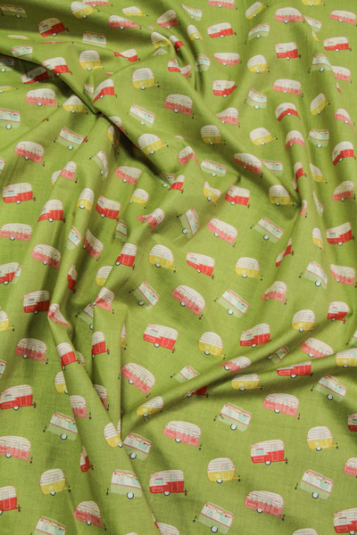 Vintage Caravans on Olive Printed Cotton