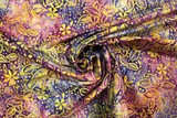 Yellow Batik Floral on Purple Tones Cotton