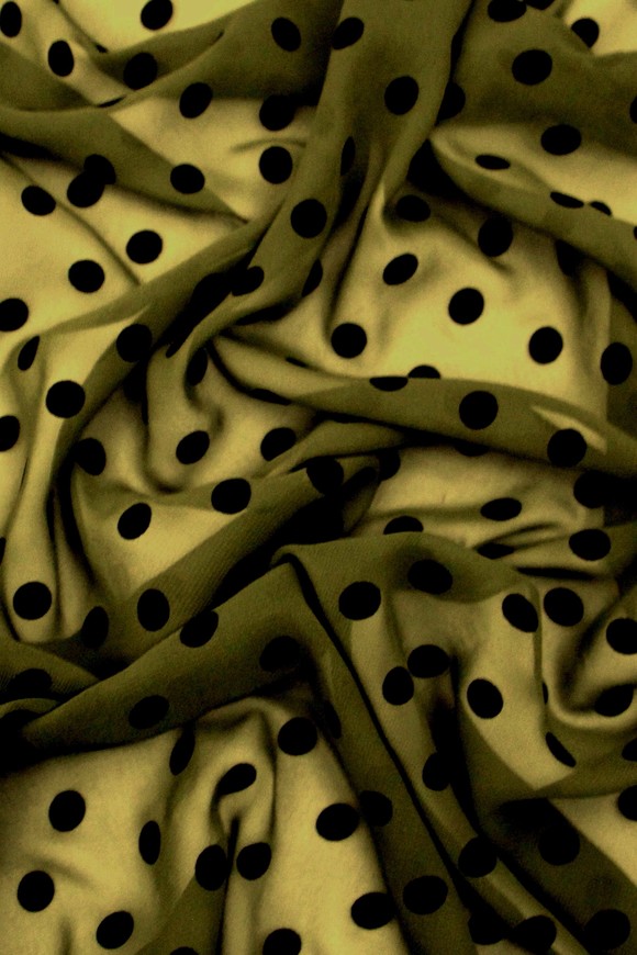 Khaki with Black Spots Printed Chiffon