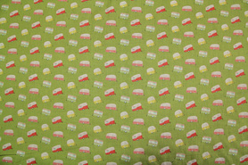 Vintage Caravans on Olive Printed Cotton
