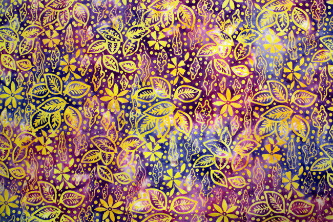 Yellow Batik Floral on Purple Tones Cotton