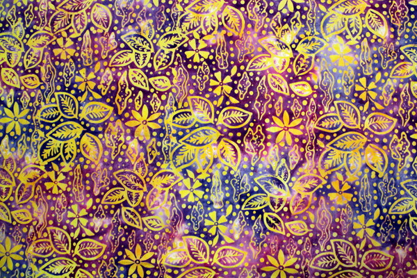 Yellow Batik Floral on Purple Tones Cotton