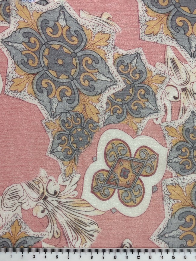 Floral & Fleur de Lis Shimmering Pink Printed Chiffon