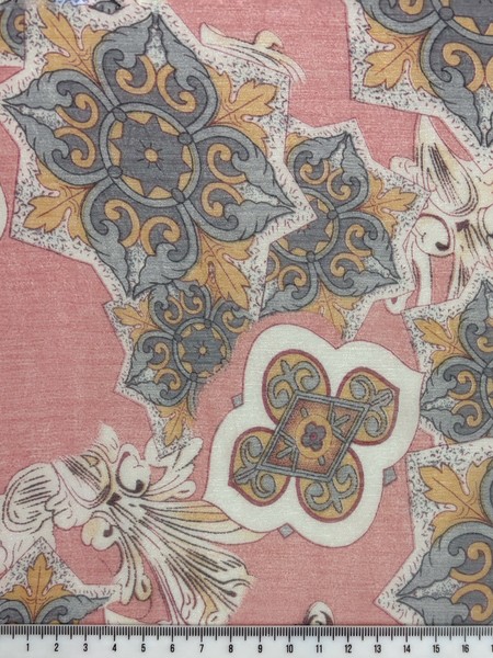 Floral & Fleur de Lis Shimmering Pink Printed Chiffon