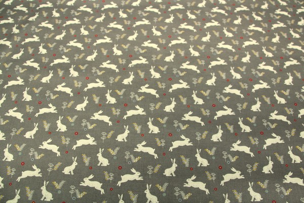 Wildwood Rabbits on Grey Premium Printed Cotton