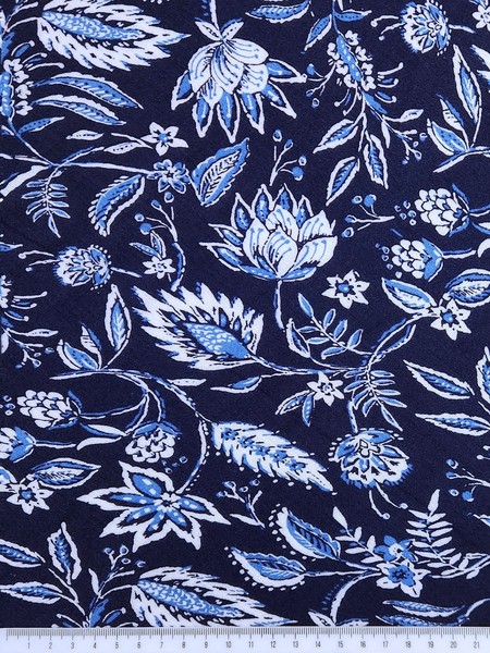 * SPECIAL * Blue Tones Wildflowers on Navy Crinkle Rayon