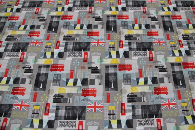  London Life on Grey Printed Cotton