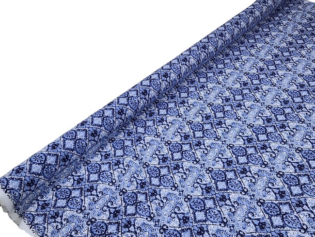 * SPECIAL * Blue Toned Baroque Design Crinkle Rayon