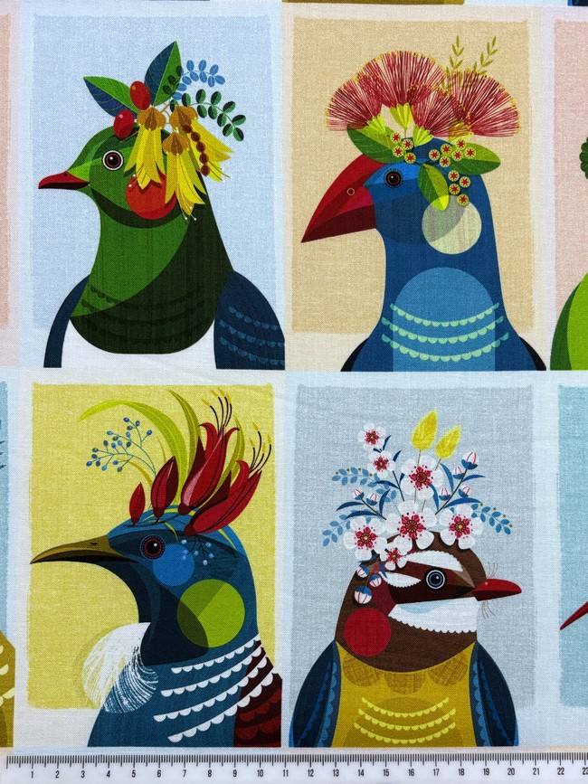 Feathered Friends: Squares, Kiwiana Cotton