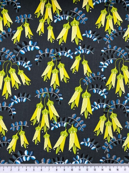 Kowhai on Charcoal Printed Cotton