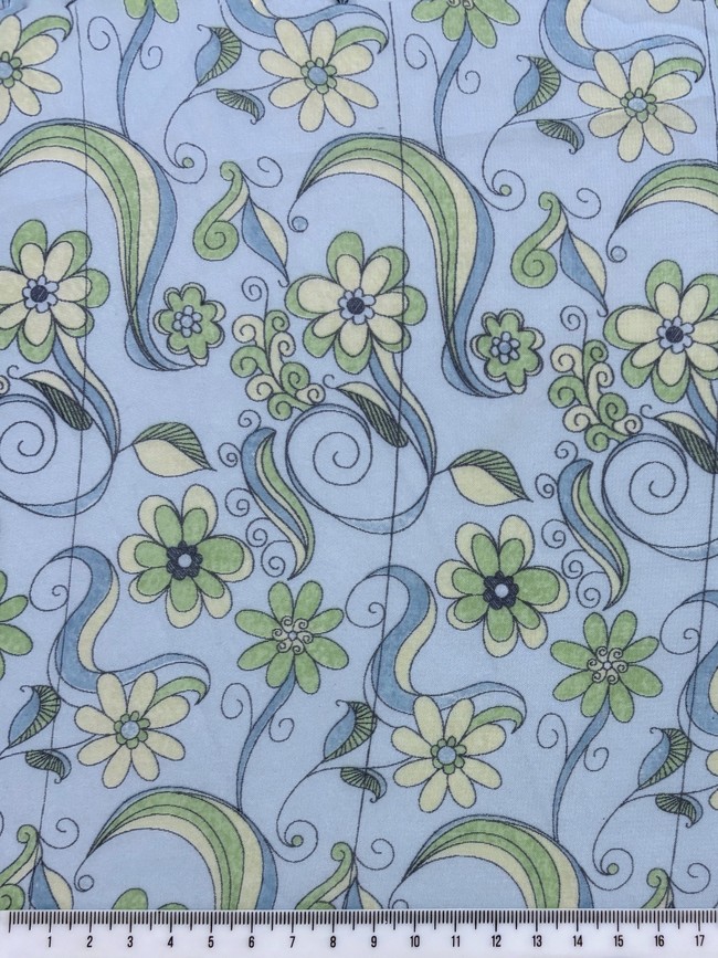 Daisies on Blue Printed Chiffon