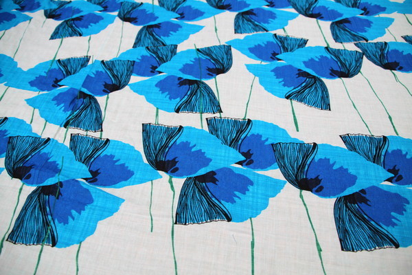 Graphic Floral on Blue Rayon
