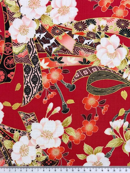 Floral on Red Japanese Printed Cotton