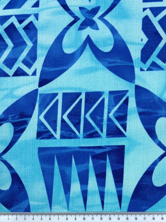 Aqua & Royal Tile Pacific Island Cotton Dobby