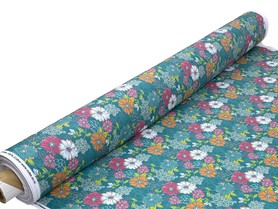Teal Meadow Blossom Printed Cotton