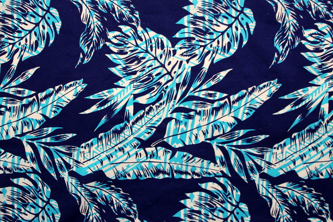 Blue, White & Aqua Pasifika Printed Dobby