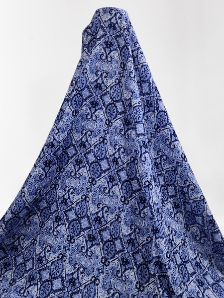 * SPECIAL * Blue Toned Baroque Design Crinkle Rayon