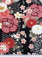 Floral Pinks on Black Japanese Printed Cotton