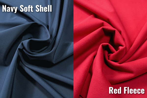 WATERPROOFED SOFT SHELL WITH FLEECE BACKING - NAVY SHELL/RED FLEECE