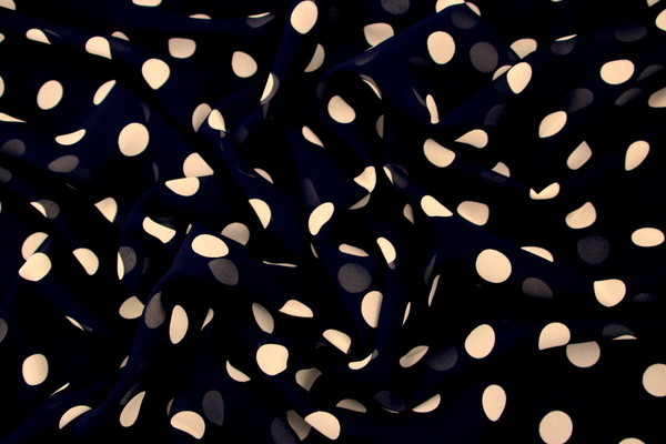 Dark Navy with Large Ivory Spots Printed Chiffon 