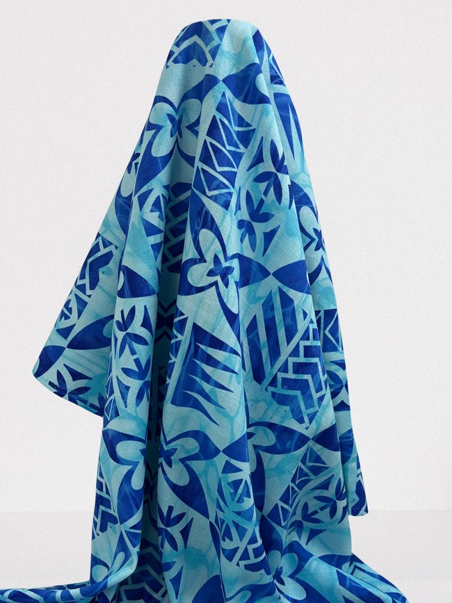 Aqua & Royal Tile Pacific Island Cotton Dobby