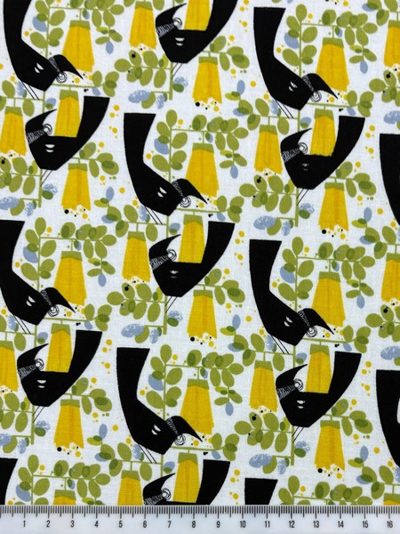 Bold Tui on Kowhai Printed Cotton