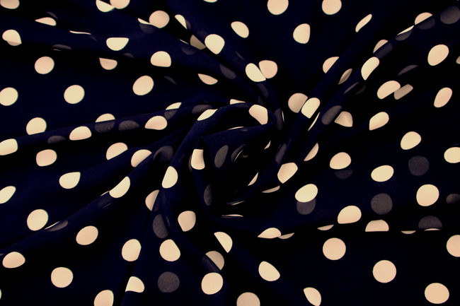 Dark Navy with Large Ivory Spots Printed Chiffon 