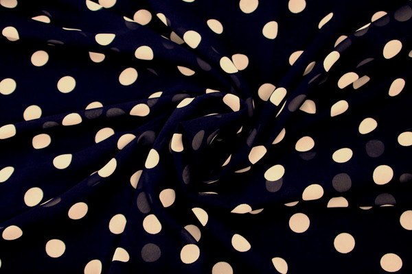 Dark Navy with Large Ivory Spots Printed Chiffon 