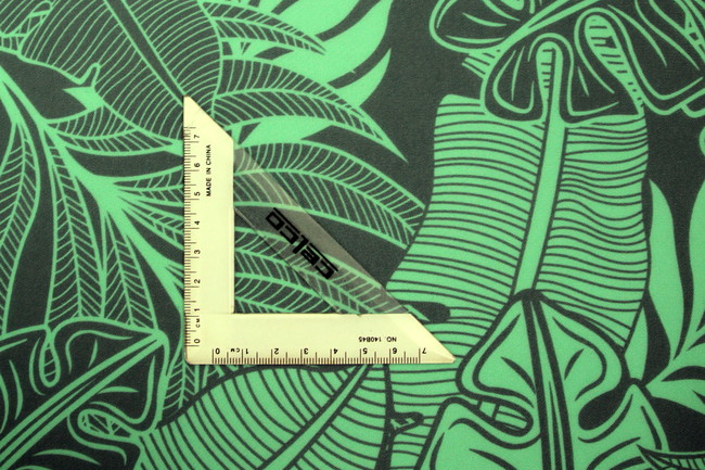 Medium Forest Green & Charcoal Pacific Island Printed Chiffon