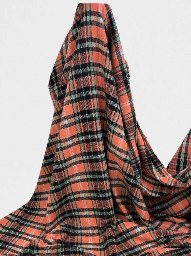 Peach, Mint & Black Wool Flannel