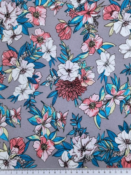 * SPECIAL * Summer Blooms on Grey Crinkle Rayon
