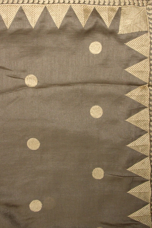 Light Taupe Embroidered Shimmering Polyester Saree