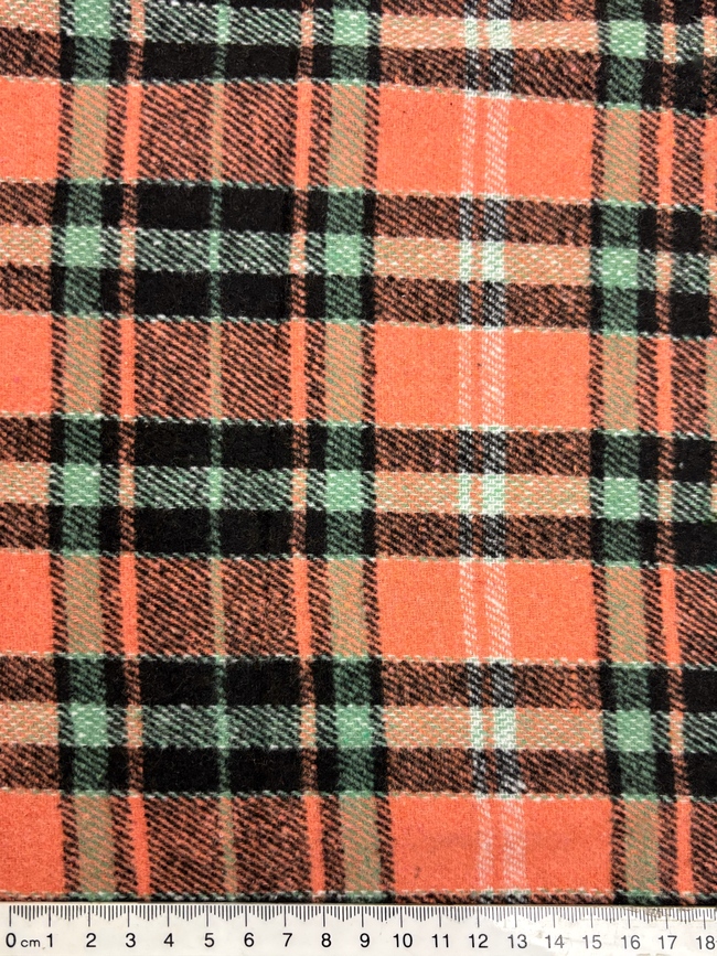 Peach, Mint & Black Wool Flannel