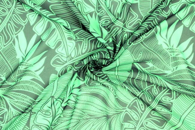 Medium Forest Green & Charcoal Pacific Island Printed Chiffon