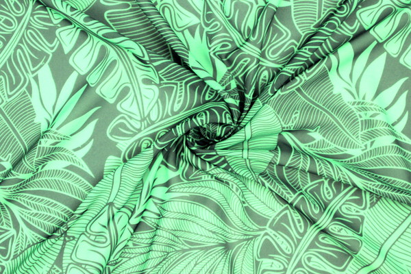 Medium Forest Green & Charcoal Pacific Island Printed Chiffon