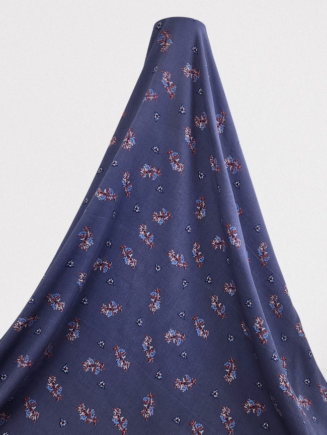 * SPECIAL * Mini Sprigs & Flowers on Denim Chambray Crinkle Rayon