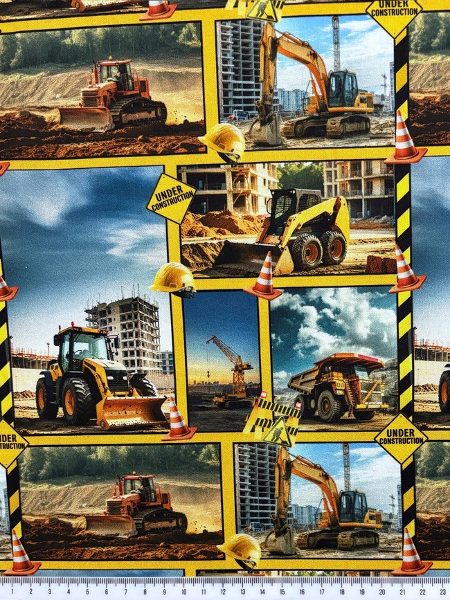 Earthmovers on Printed Cotton
