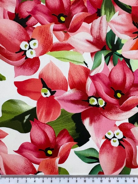 Pretty Coral Orchids Stretch Cotton Digital Print