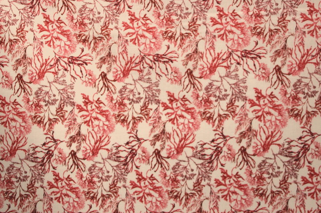 Pink Coral on White Printed Cotton