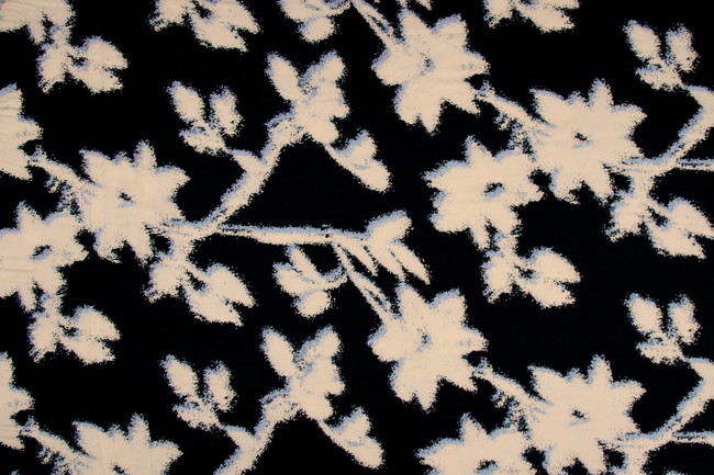 Sand & Blue Floral on Black Printed Polyester