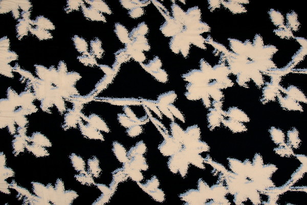 Sand & Blue Floral on Black Printed Polyester